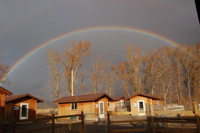Rainbow over cottages