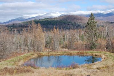 Pond with snowy mountains Pond with snowy mountains