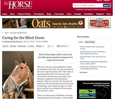 The Horse article on blind horses
